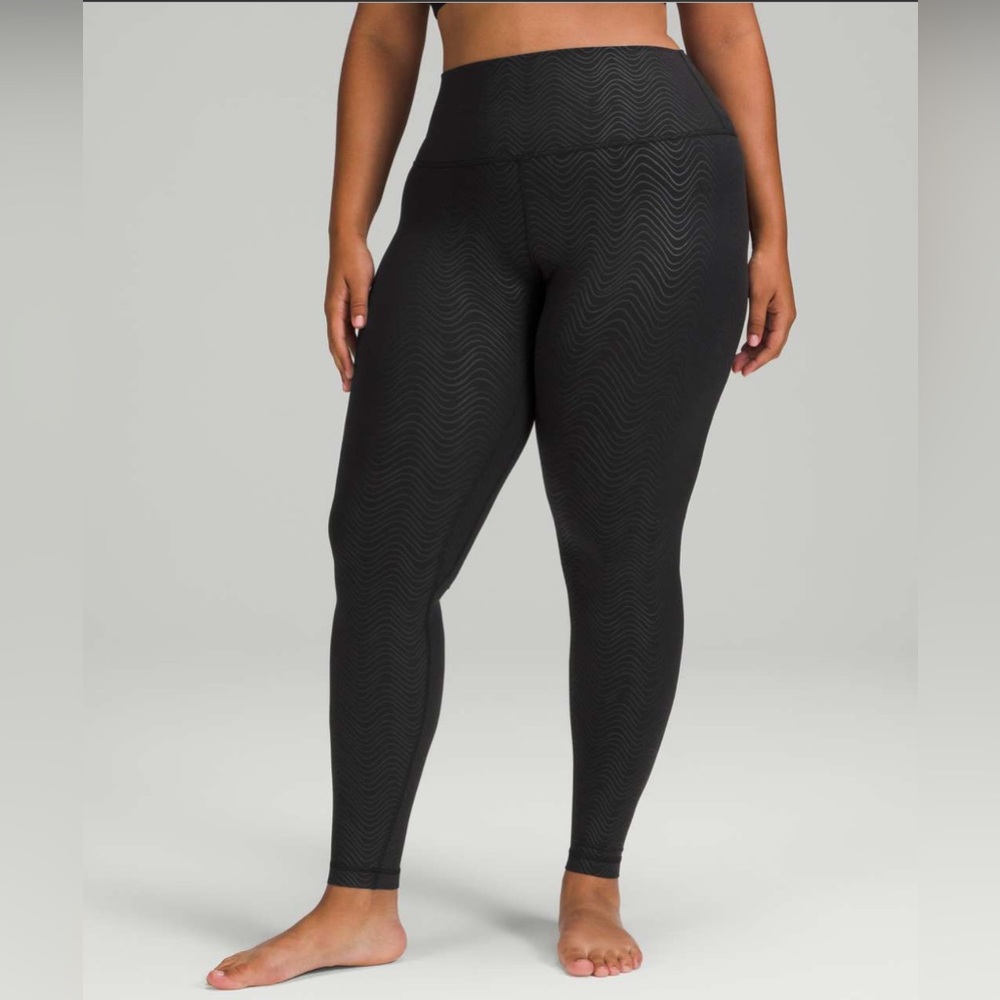 106. Lululemon Align High-Rise Pant 28"
Size 18 
Aqueous Emboss Black - Picture 2 of 5